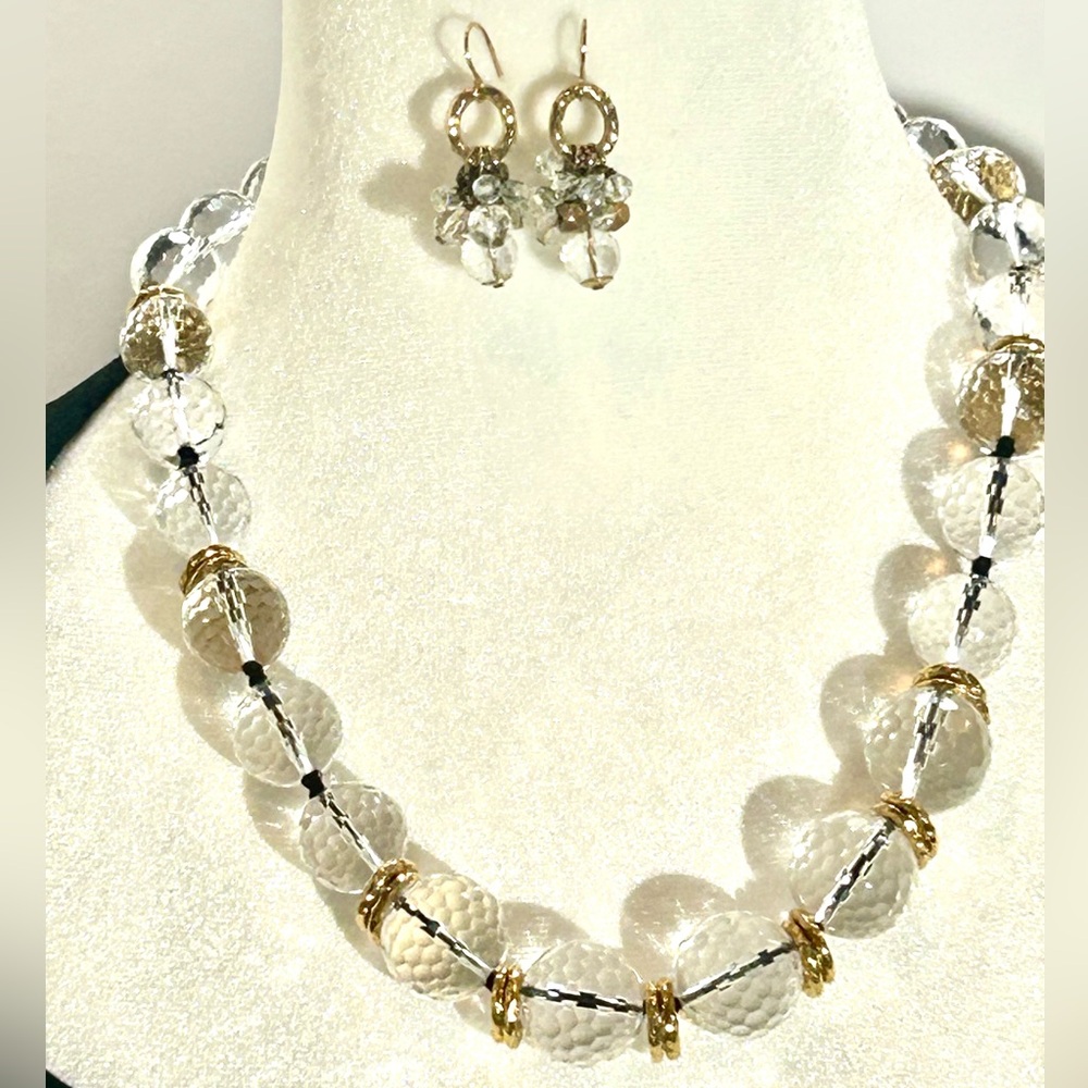 Carlisle NY “Sphere” Cut Crystal and Gold Necklace & Matching Earring Set RARE - Picture 13 of 13